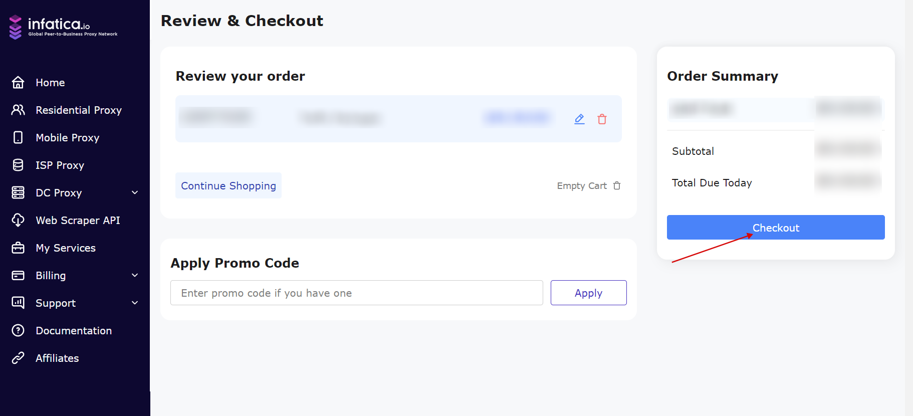 dashboard checkout